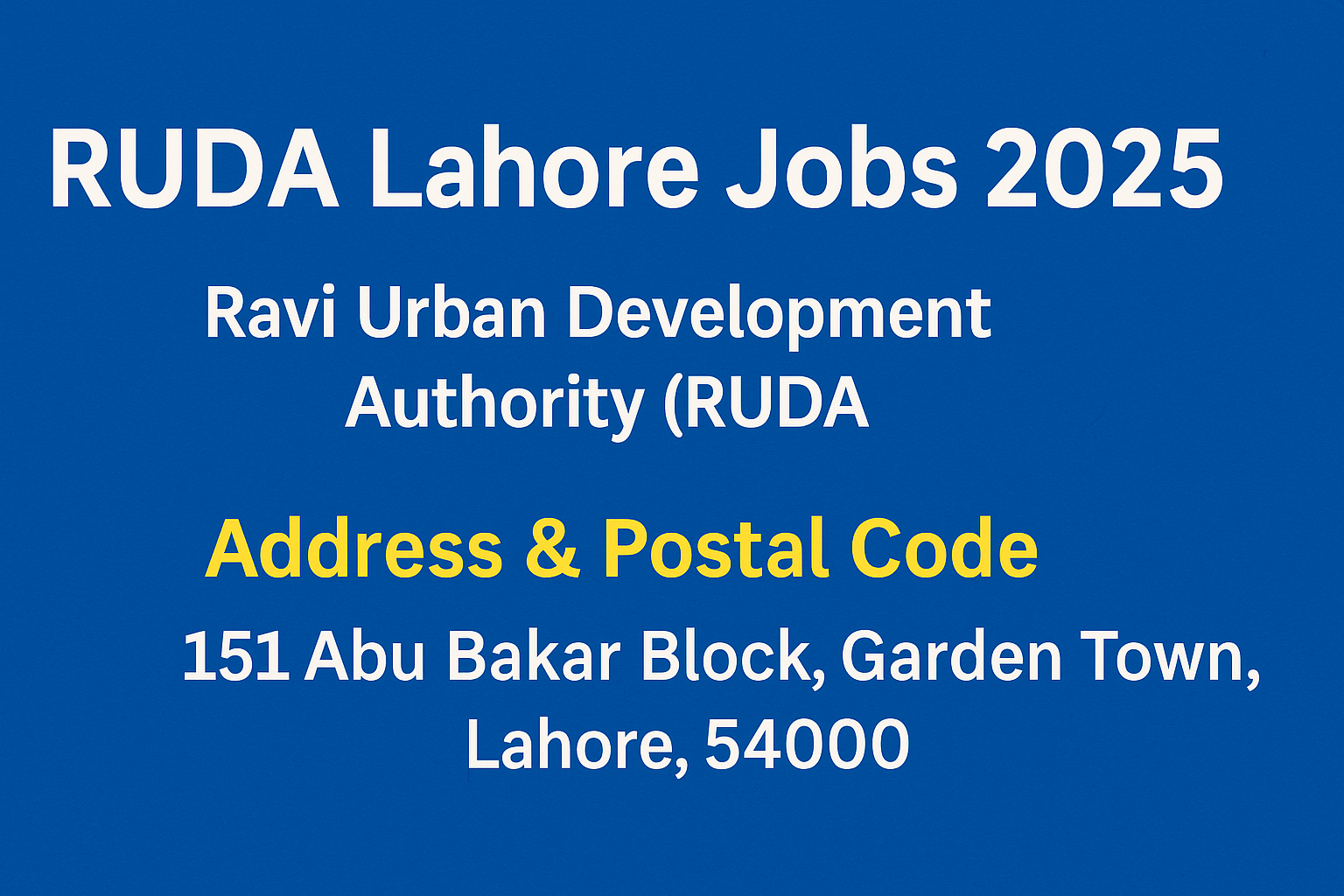 RUDA Lahore Jobs 2025