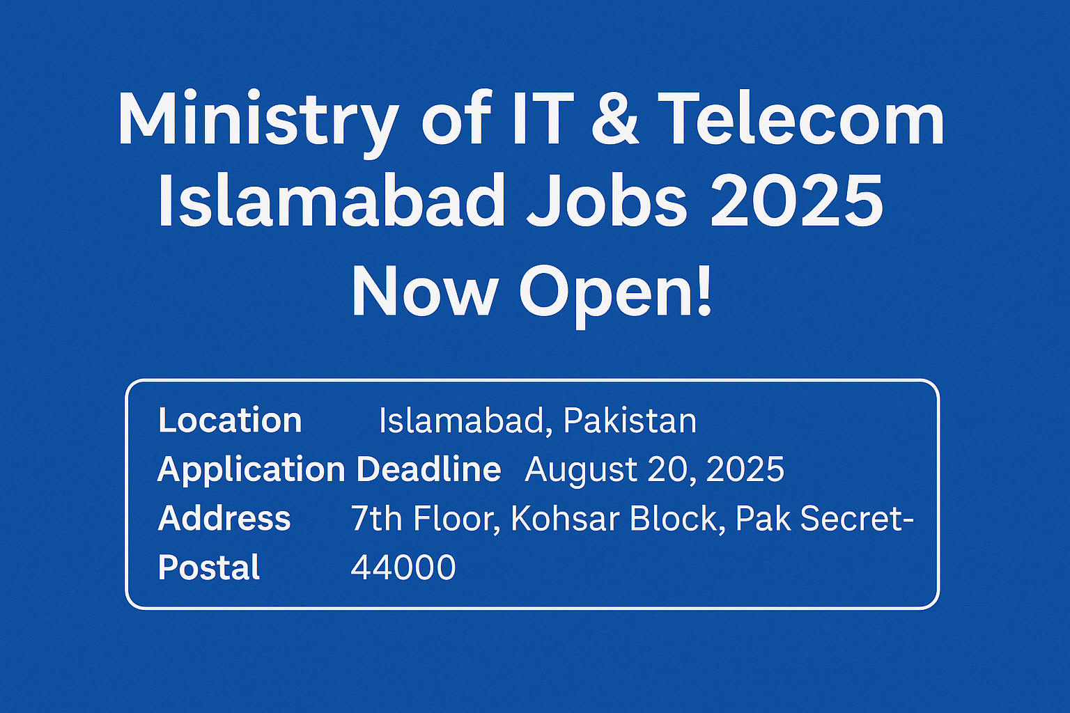 Ministry of IT & Telecom Islamabad Jobs 2025