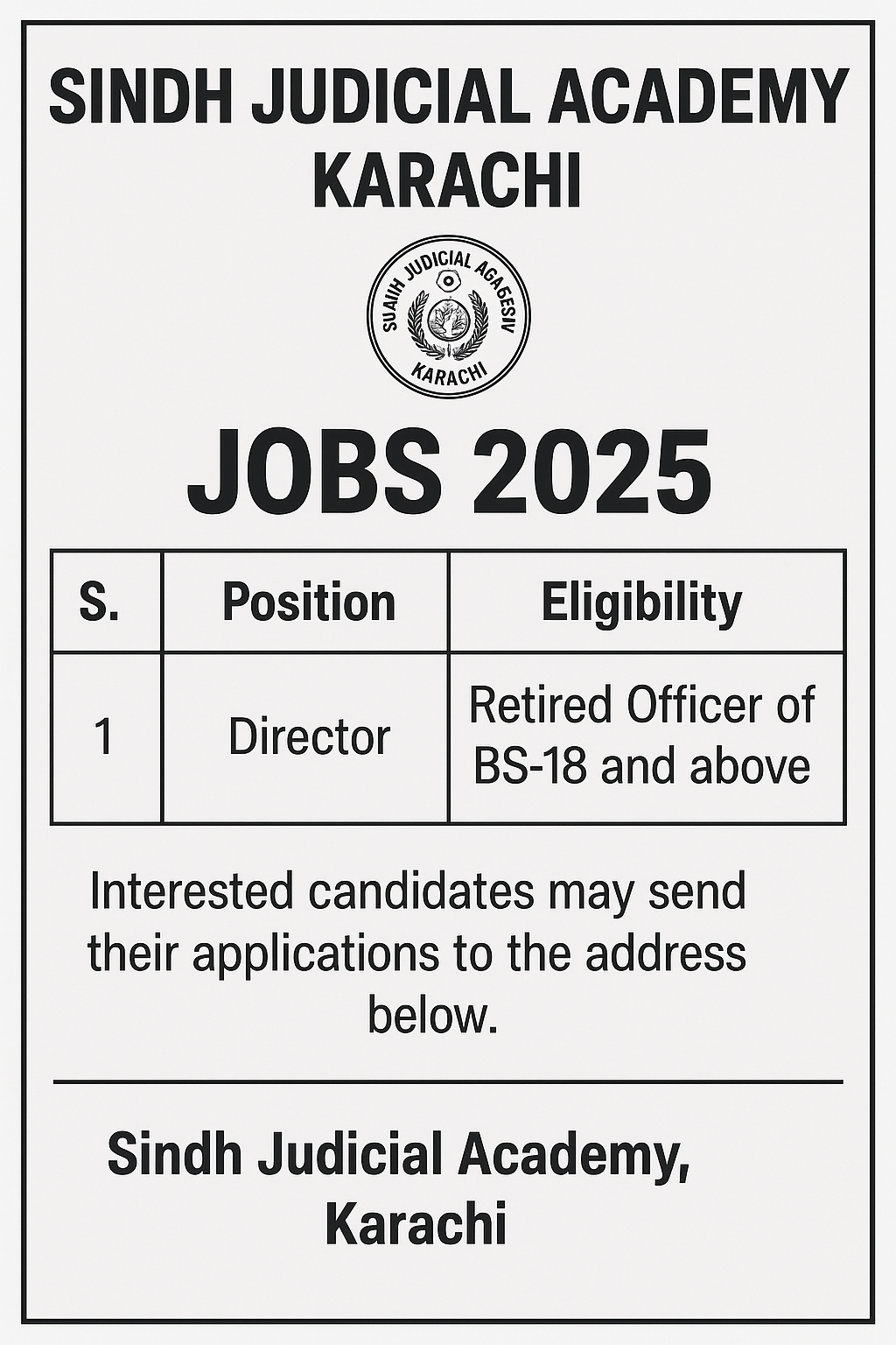 Sindh Judicial Academy Karachi Jobs 2025